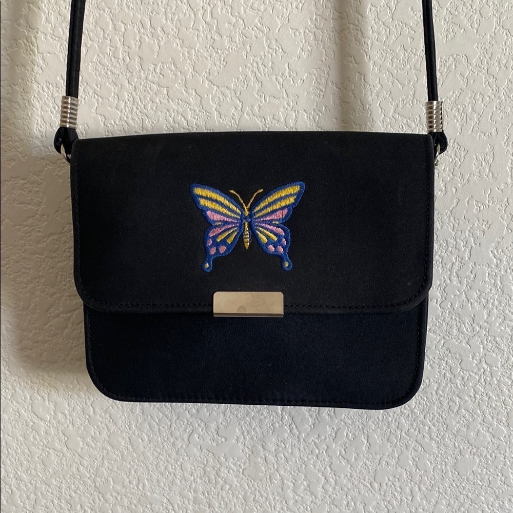 Butterfly Small Black Shoulder Bag . Made in Korea NWOT - Picture 1 of 11